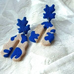 Artisan abstract dangle Polymer clay post earrings